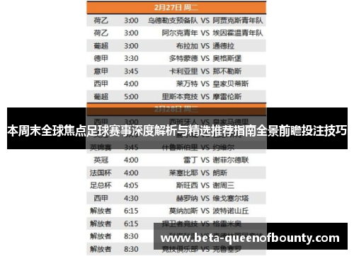 本周末全球焦点足球赛事深度解析与精选推荐指南全景前瞻投注技巧