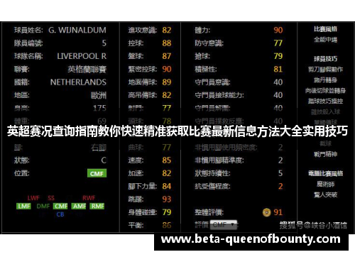 英超赛况查询指南教你快速精准获取比赛最新信息方法大全实用技巧