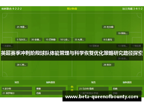 英超赛季冲刺阶段球队体能管理与科学恢复优化策略研究路径探索